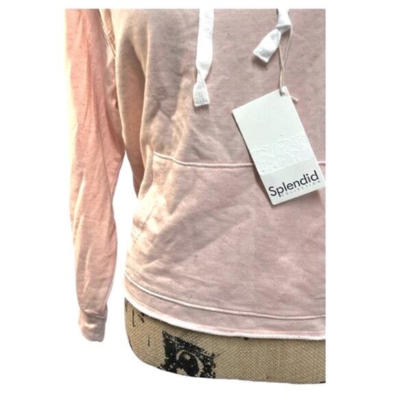 SPLENDID COLLECTION light pink speckled hoodie with frayed hem NWT M - Picture 7 of 11